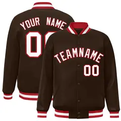 Brown White-Red Classic Varsity Full-Snap Letterman Jacket