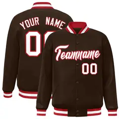 Brown White-Red Classic Varsity Full-Snap Letterman Jacket