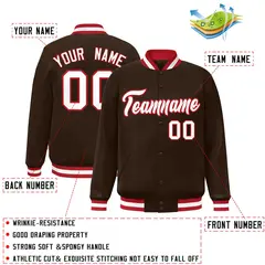 Brown White-Red Classic Varsity Full-Snap Letterman Jacket 2