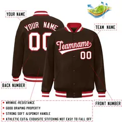 Brown White-Red Classic Varsity Full-Snap Letterman Jacket 2