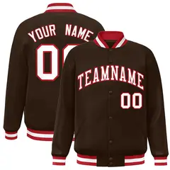 Brown White-Red Classic Varsity Full-Snap Letterman Jacket