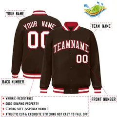 Brown White-Red Classic Varsity Full-Snap Letterman Jacket 2