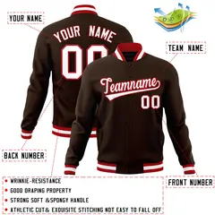 Brown White-Red Classic Varsity Full-Snap Letterman Jacket 4