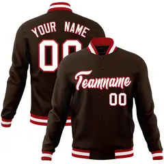 Brown White-Red Classic Varsity Full-Snap Letterman Jacket 1