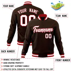 Brown White-Red Classic Varsity Full-Snap Letterman Jacket 4