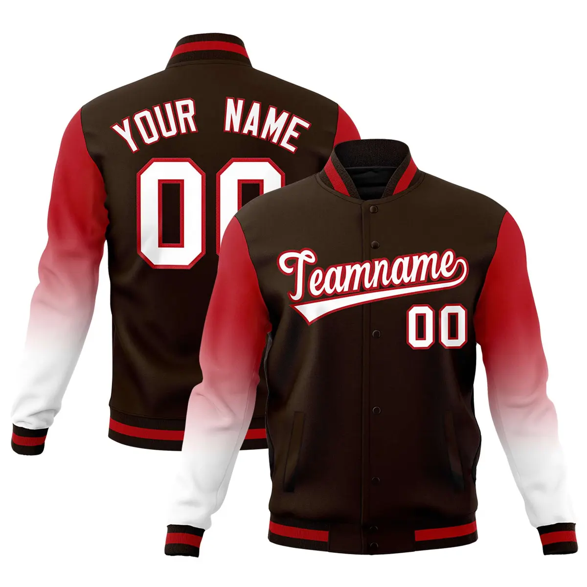 Brown White Red Gradient Varsity Raglan Letterman Jacket