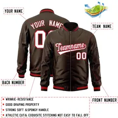 Brown White-Red Varsity Full-Zip Letterman Bomber Jacket 2