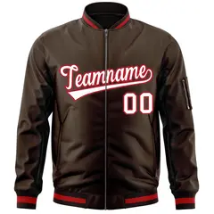 Brown White-Red Varsity Full-Zip Letterman Bomber Jacket 3