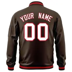 Brown White-Red Varsity Full-Zip Letterman Bomber Jacket 4