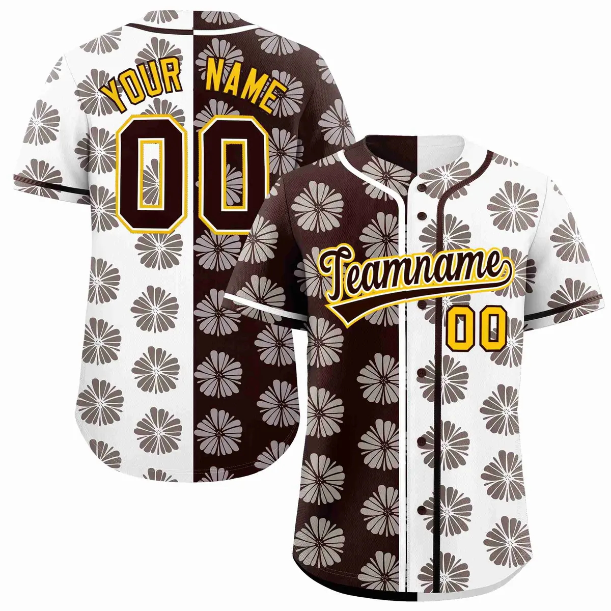 Brown White Split Flower Graffiti Authentic Baseball Jersey