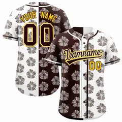Brown White Split Flower Graffiti Authentic Baseball Jersey
