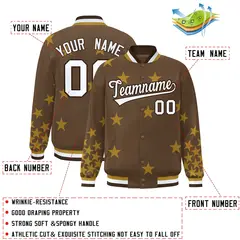 Brown White Star Graffiti Varsity Full-Snap Bomber Jacket 2