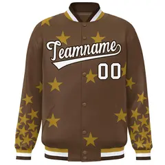 Brown White Star Graffiti Varsity Full-Snap Bomber Jacket 3