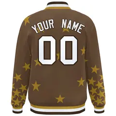 Brown White Star Graffiti Varsity Full-Snap Bomber Jacket 4