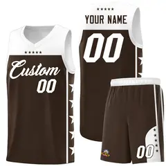 Brown White Star Pattern Team Basketball Jersey 1