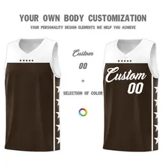 Brown White Star Pattern Team Basketball Jersey 3