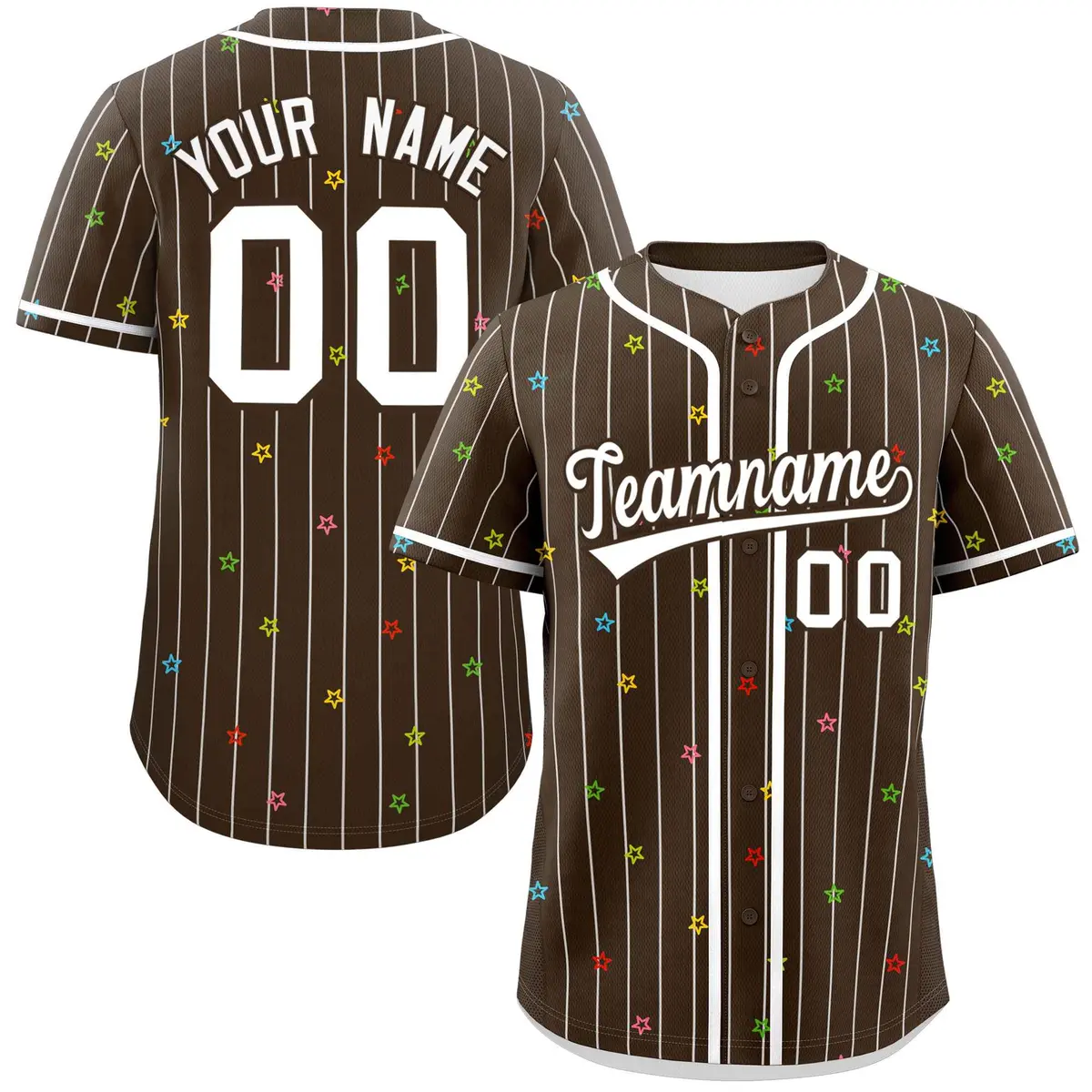 Brown White Stripe Star Pattern Authentic Baseball Jersey