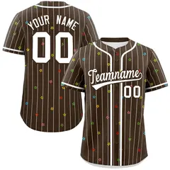Brown White Stripe Star Pattern Authentic Baseball Jersey 1