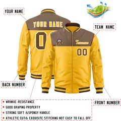 Brown Yellow Color Block Varsity Full-Zip Letterman Bomber Jacket 2
