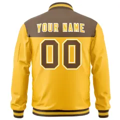 Brown Yellow Color Block Varsity Full-Zip Letterman Bomber Jacket 4