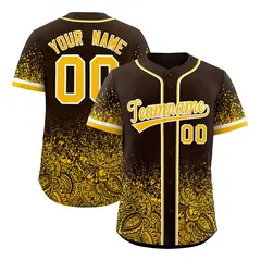 Brown Yellow Floral Gradient Full Button Baseball Jersey 1