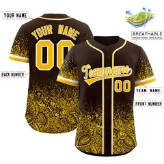 Brown Yellow Floral Gradient Full Button Baseball Jersey 2
