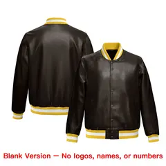 Brown Yellow Full-Snap Faux Leather Varsity Letterman Jacket 6