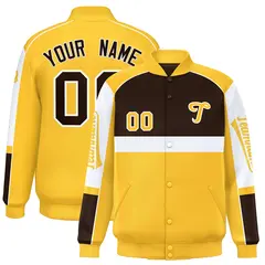 Brown Yellow Raglan Sleeves Varsity Letterman Jacket