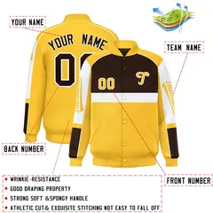 Brown Yellow Raglan Sleeves Varsity Letterman Jacket 2