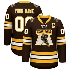 Brown Yellow-White Lace-Up Neck Hockey Jersey