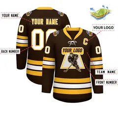 Brown Yellow-White Lace-Up Neck Hockey Jersey 2