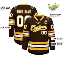 Brown Yellow-White Lace-Up Neck Hockey Jersey 2