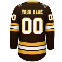 Brown Yellow-White Lace-Up Neck Hockey Jersey 4