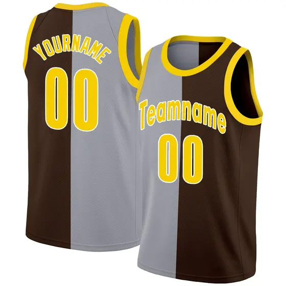 Brown Yellow-White Split Fashion Basketball Jersey