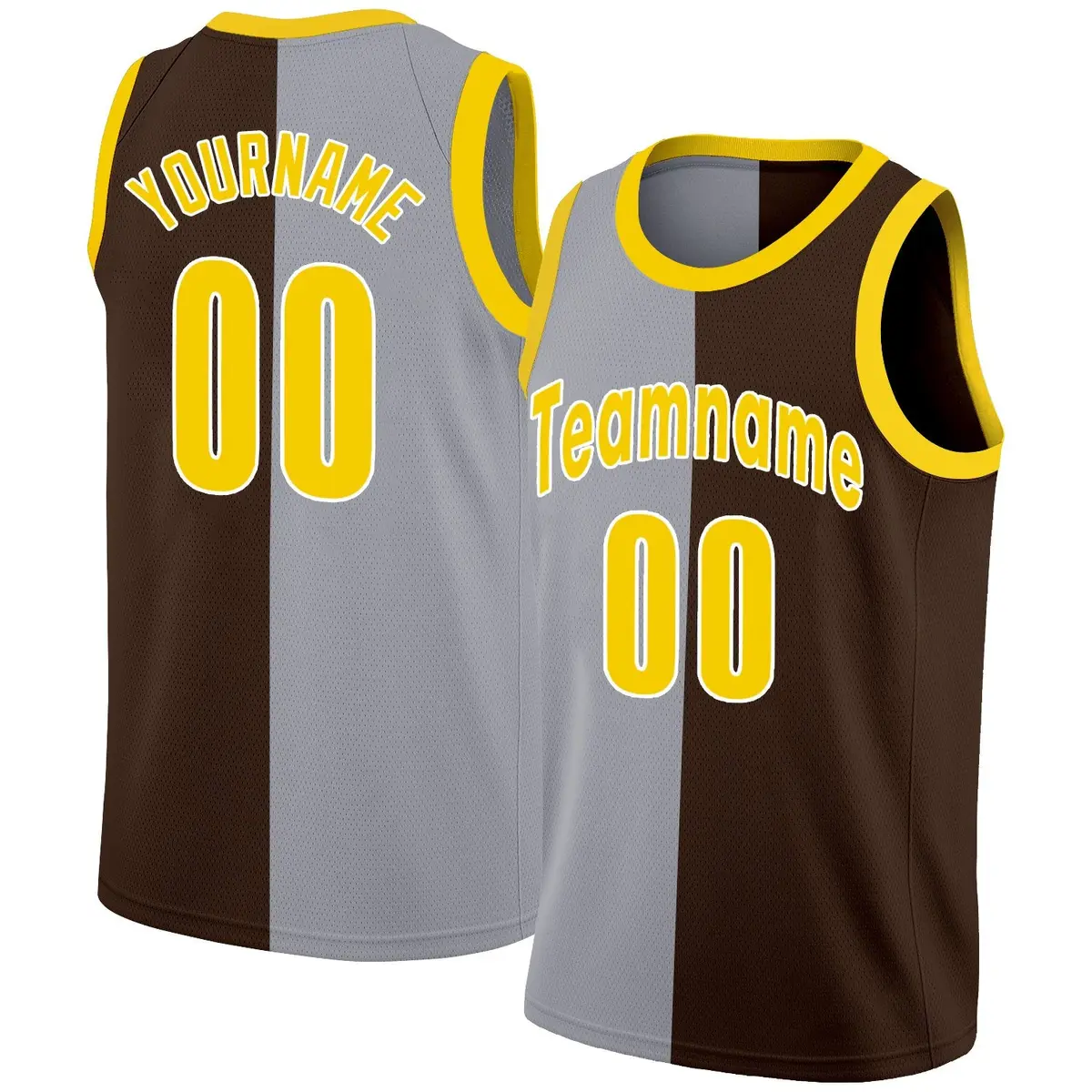 Brown Yellow-White Split Fashion Basketball Jersey