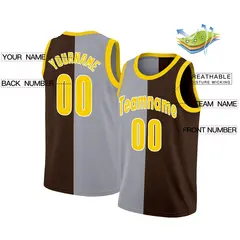Brown Yellow-White Split Fashion Basketball Jersey 2