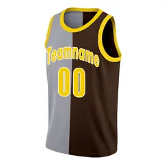 Brown Yellow-White Split Fashion Basketball Jersey 3