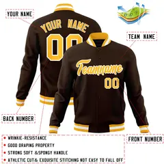 Brown Yellow-White Varsity Full-Snap Letterman Jacket 4