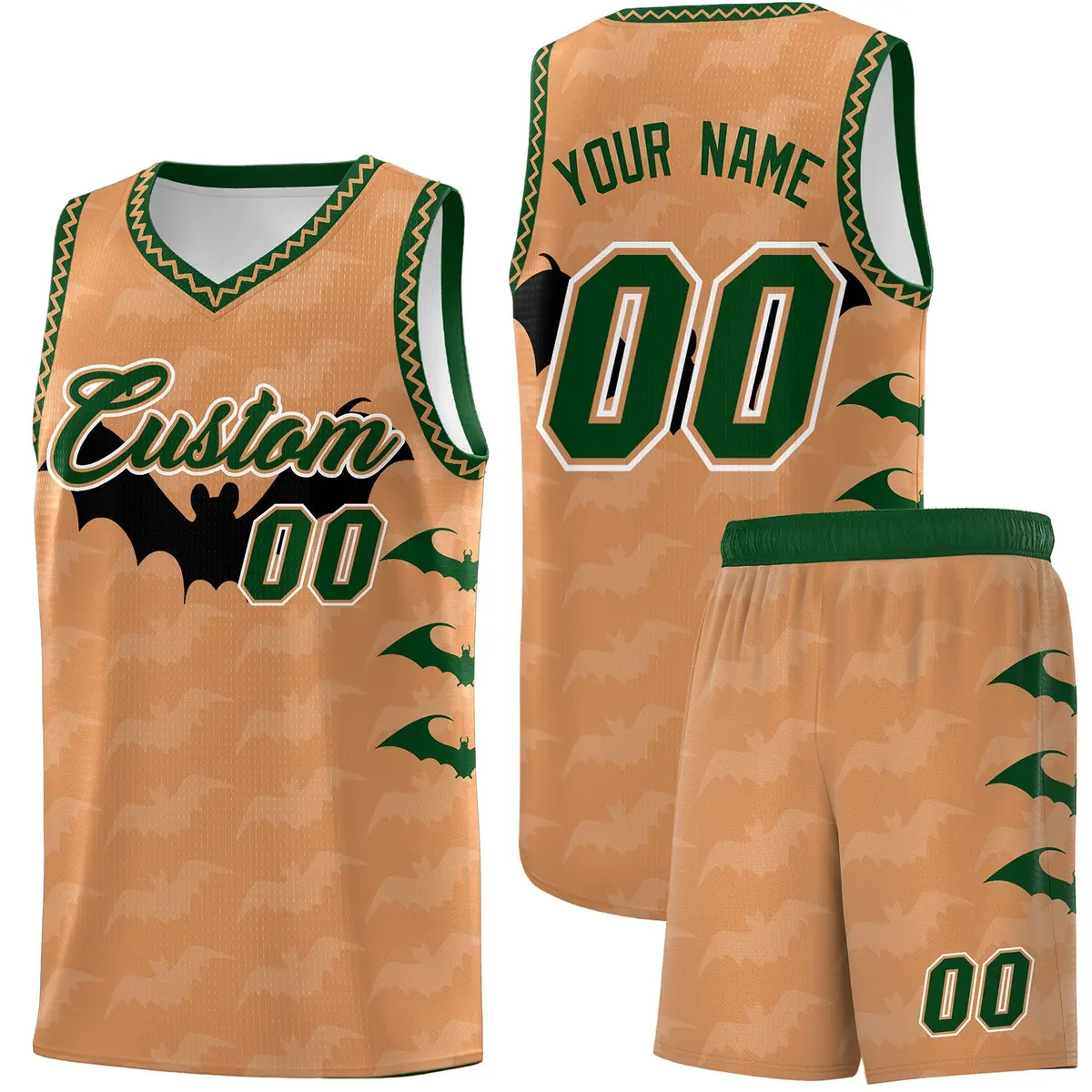 Buckskin Brown Bat Pattern Halloween Basketball Jersey