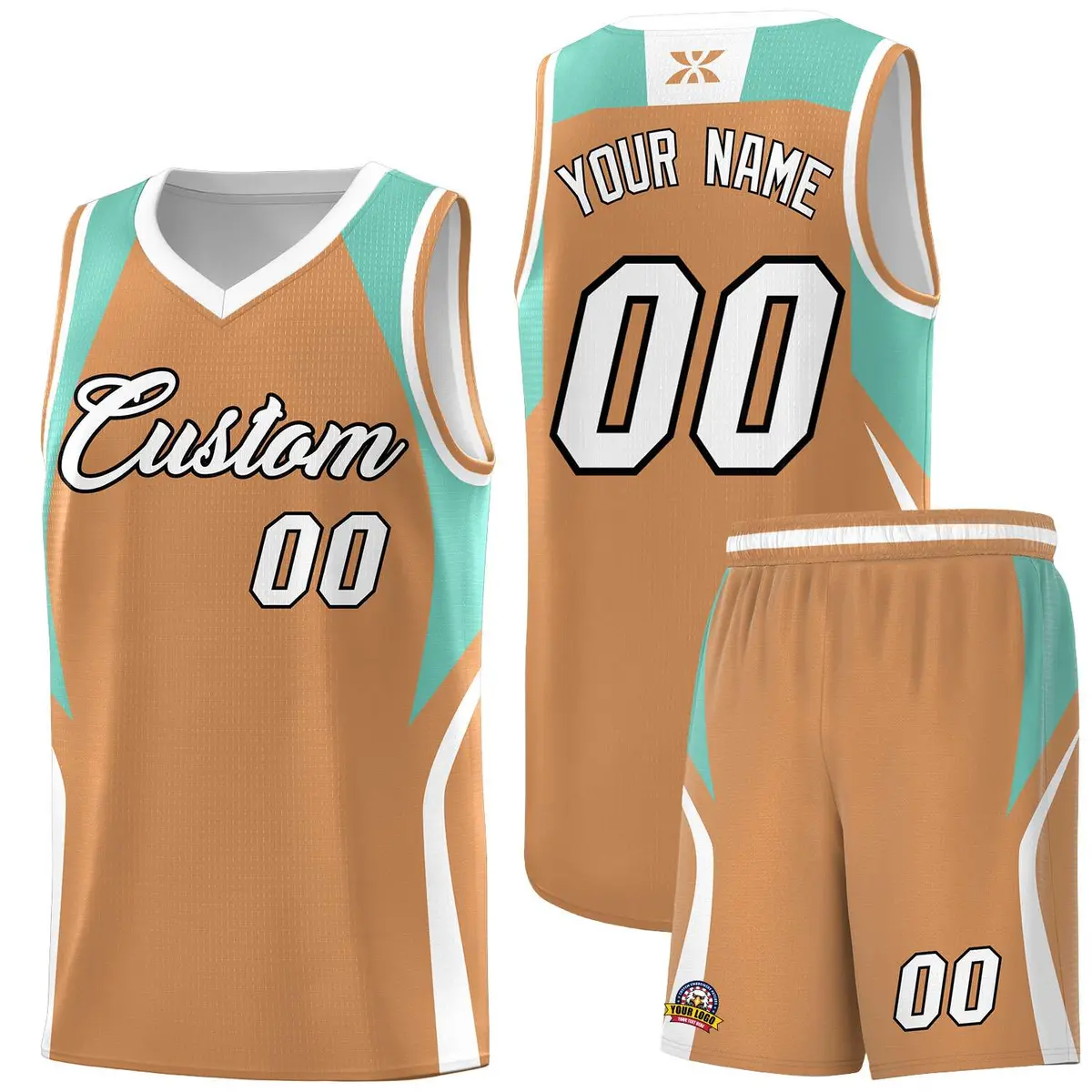 Buckskin Brown Blue White Color Block Basketball Jersey