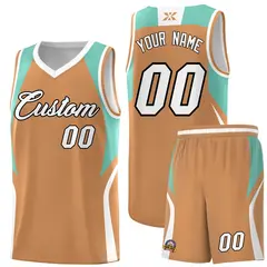 Buckskin Brown Blue White Color Block Basketball Jersey 1