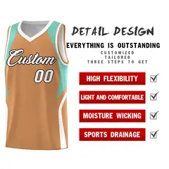 Buckskin Brown Blue White Color Block Basketball Jersey 2