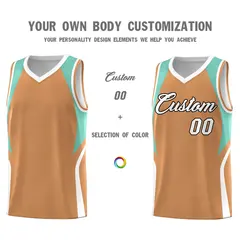 Buckskin Brown Blue White Color Block Basketball Jersey 3