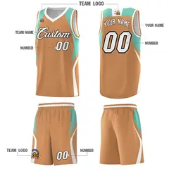 Buckskin Brown Blue White Color Block Basketball Jersey 5