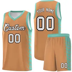 Buckskin Brown Bright Green Side Symmetrical Line Pattern Basketball Jersey 1