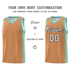 Buckskin Brown Bright Green Side Symmetrical Line Pattern Basketball Jersey 3