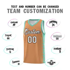 Buckskin Brown Bright Green Side Symmetrical Line Pattern Basketball Jersey 4