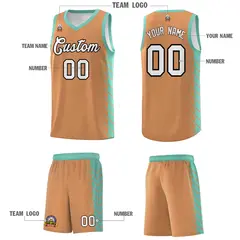 Buckskin Brown Bright Green Side Symmetrical Line Pattern Basketball Jersey 5