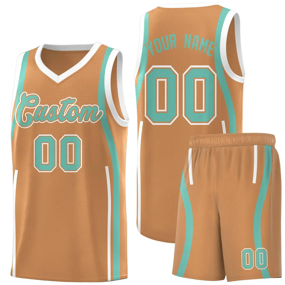 Buckskin Brown Bright Green White Ribbon Pattern Basketball Kit