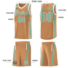 Buckskin Brown Bright Green White Ribbon Pattern Basketball Kit 5